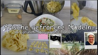 frische gefrorene Nudeln mit grünem Spargel und Tomaten Pasta aus dem Pastamaker einfrieren [upl. by Wit]