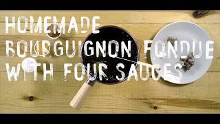 Homemade fondue bourguignonne with four sauces and grapeseed oil [upl. by Adnaluy]