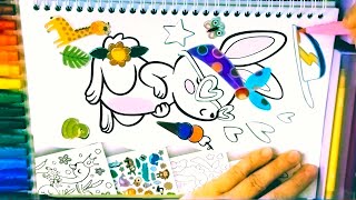 Coloreando adhesivos 11 🐰🍦 art adhesive aesthetic coloring rabbit coloreo [upl. by Idyak347]