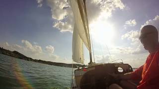 Very small homemade sailboat quot48 Crashquot on the lake [upl. by Atsev]