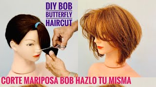 Corte Mariposa Bob Hazlo Tu Misma  DIY BUTTERFLY BOB HAIRCUT [upl. by Enilhtak194]