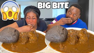 FUFU AND OGBONO SOUP AND GOAT MEAT BIG BITE CHALLENGE DAD VS DAUGHTER SHOCKING WIN😱 [upl. by Mays540]