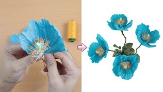 How To Make Poppy Paper Flower From Crepe Paper  DIY Paper Poppy Flowers [upl. by Amees884]