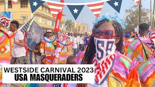 USA 🇺🇸 MASQUERADERS GREAT WESTSIDE CARNIVAL 2023 PERFORMANCE IN THE STREETS OF TAKORADI 🇬🇭 [upl. by Maureene]