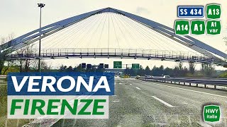 Percorso MultiStradale  VERONA  FIRENZE  Transpolesana  A13  A14  A1  Variante di Valico [upl. by Rumit]