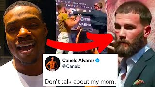 FIGHTERS REACT TO CANELO VS CALEB PLANT PRESS CONFERENCE FIGHT  CANELO THROWS HANDS [upl. by Kiryt]