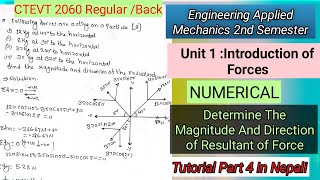 Applied mechanics Determine the magnitude and direction of resultant forceCIVILENGINEER8 [upl. by Merari]