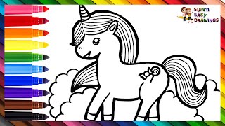 Drawing And Coloring A Cute Unicorn 🦄🌈 Drawings For Kids [upl. by Sosthenna]