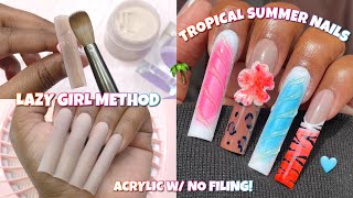 RECREATING TROPICAL SUMMER NAILS FROM PINTEREST 🌺🍍 LAZY GIRL METHOD WITH ACRYLIC  3D NAIL ART [upl. by Merril]