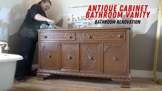 Transforming a 1920s cabinet into a dreamy BATHROOM VANITY first step painting the cabinet [upl. by Hplar]