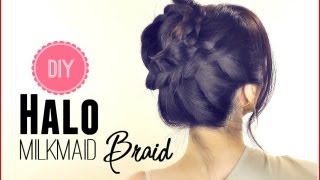 ★HAIR TUTORIAL  EVERYDAY HALO MILKMAID BRAID FOR MEDIUM LONG HAIR  SCHOOL HAIRSTYLES UPDOS  PROM [upl. by Ailev]