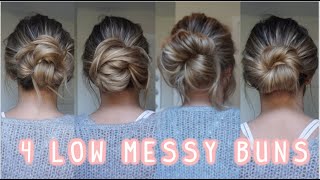 4 WAYS TO DO A LOW MESSY BUN EASY LONG amp MEDIUM HAIRSTYLES [upl. by Polak768]