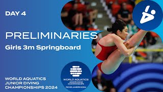 Girls 3m Springboard  Day 4  Preliminaries  World Aquatics Junior Diving Championships 2024 [upl. by Ahseat]