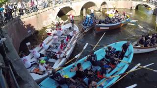 Grachtenrace 2018  Botsen klemliggen en opstoppingen in de Leidsegracht Amsterdam sloeproeien [upl. by Omland]