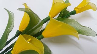 nylon stocking calla lilycalla lily tutorial nylonyellow calla lily flower by stockings [upl. by Auhoj]