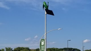 HYVEE STORES VERTICAL AXIS WIND TURBINE WITH A SOLAR PANEL CHARGING STATIONS [upl. by Edalb]