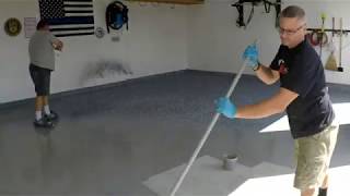 Polyurea full flake garage floor basecoat time lapse [upl. by Yellas]