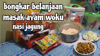 Bongkar belanjaan lanjut masak ayam woku  ketimun dan nasi jagung  masakan rumahan [upl. by Hafirahs337]