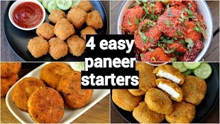 4 easy paneer starters or snacks recipes  पनीर के नाश्ते रेसिपी  easy paneer appetisers recipe [upl. by Aynod]