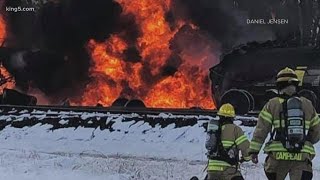 No injuries after fiery derailment of train hauling crude oil in Whatcom County [upl. by Allx]