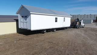 Vintage Oaks Ranch 12x40 Woodtex Shed Delivery birds eye view [upl. by Irianat]