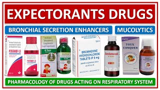 EXPECTORANTS DRUGS BRONCHIAL SECRETION ENHANCERS MUCOLYTICS BASIC USE PHARMACOLOGY SIDE EFFECTS [upl. by Agosto]