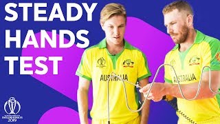 Warner Lyon Zampa amp Cummings Take the Steady Hand Challenge  ICC Cricket World Cup 2019 [upl. by Anniala182]