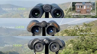 Vangaurd ED 12x50 VS Celestron Skymaster 15x70 VS Nikon 16x50 Binoculars Comparison [upl. by Gerty]