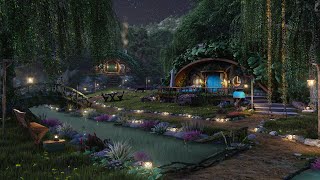 Hobbit Village Ambience🌙Night Time In The Shire Calming Nature Sounds Occasional Rain Wind Chimes [upl. by Niwdla636]