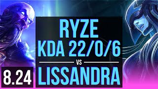 RYZE vs LISSANDRA MID  KDA 2206 Legendary 600 games  Korea Master  v824 [upl. by Leisam]