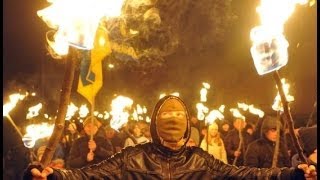 TORCHLIT MARCH IN KIEV BY UKRAINES RIGHTWING SVOBODA PARTY  BBC NEWS [upl. by Lithea391]