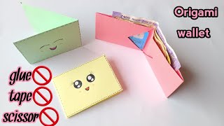 How to make paper wallet without glueNo glue paper walletNo glue paper craftOrigami wallet [upl. by Aicargatla]