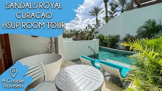 Sunchi Swimup Club Level Jr Suite wPatio Tranquility Soaking Tub HSUP Room Tour Sandals Curacao [upl. by Padriac789]