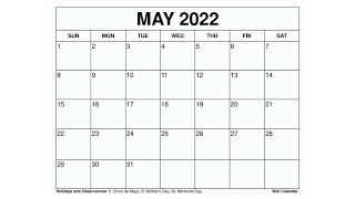 Printable May 2022 Calendar Templates with Holidays  Wiki Calendar [upl. by Gilboa]