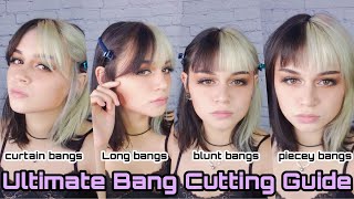 Hairstylist shows you 4 ways to cut BANGS at HOME Curtain Bangs to piecey fringe [upl. by Redna]