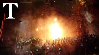 Police hit by petrol bombs during Bonfire Night violence in Edinburgh [upl. by Itsirhc]