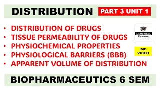 Distribution  Tissue Permeability of Drug  Apparent volume of distribution Part 3 Unit 1 Biopharm [upl. by Chavey174]