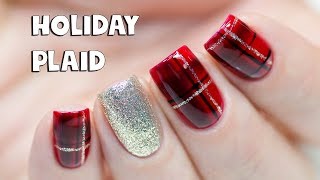 EASY PLAID NAIL ART TUTORIAL  Hand Painted with Gel [upl. by Keating]