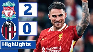 LIVERPOOL VS BOLOGNA  2 0   HIGHLIGHTS  UEFA CHAMPIONS LEAGUE [upl. by Atiekal]