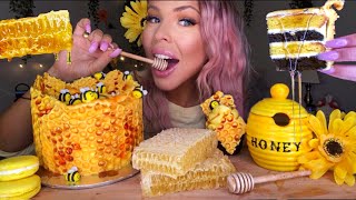 ASMR EATING HONEYCOMB CAKE EDIBLE HONEYBEES RAW HONEYCOMB SUNFLOWER COOKIE EATING SHOW 먹방 MUKBANG [upl. by Eidde]