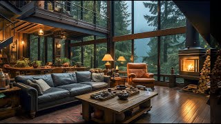 Relaxing Jazz Music 🌧️ Rainy Day Serenity in a Cozy Forest Retreat with Gentle RainFireplace Sounds [upl. by Enasus]