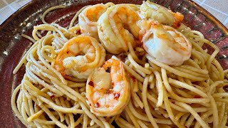 Spaghetti Prawn Aglio Olio Pasta recipe 鲜虾意大利面 [upl. by Lange931]