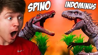 SPINOSAURUS vs INDOMINUS REX the STOP MOTION BATTLE Reaction [upl. by Nibas]