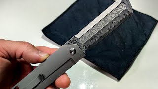 CRKT mbombo frame lock Damascus titanium knife [upl. by Garmaise]