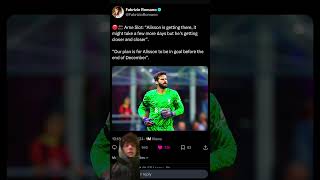 ALISSON INJURY UPDATE alisson lfc lfcnews footballshorts football fypシ゚ [upl. by Melc]