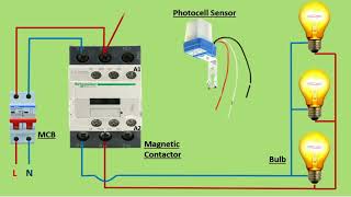 Photocell sensor wiring diagram with magnatic contactor [upl. by Irtak862]