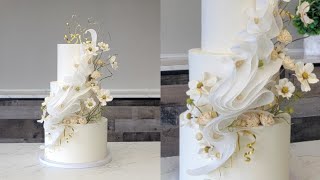 MODERN ART Inspired Wafer Paper Wave Cake with Wildflowers  Bridal Expo Demo Cake  Modern Cakes [upl. by Charlot]