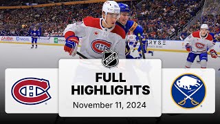 NHL Highlights  Canadiens vs Sabres  November 11 2024 [upl. by Anihsat]