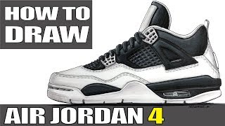 How to Draw Air Jordan 4 IV sneaker shoe [upl. by Yeh]