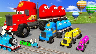 Big amp Small Long Mack Truck with POU vs Train Thomas  Cars vs Rails and Train  BeamNGDrive [upl. by Lamej]